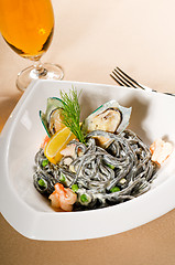 Image showing seafood black spaghetti