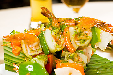 Image showing shrimps and vegetables skewers