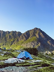 Image showing Tent in a lofoten camping site