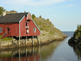 Image showing Red house over a river