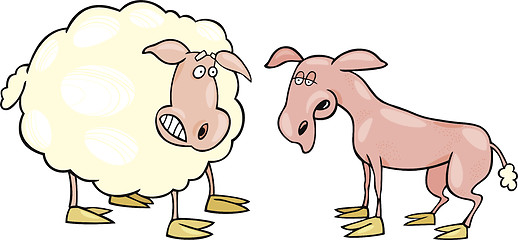 Image showing Frightened sheep and shaved one