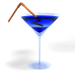 Image showing Colored cocktail in glass with brown straw