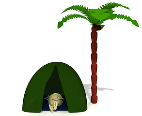 Image showing Puppet rest under green tent near palm