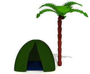 Image showing Green tent near high palm without puppet