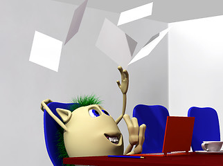 Image showing Puppet throwing papers to air over itself