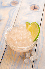 Image showing tapioca pearls with lime. white bubble tea ingredients