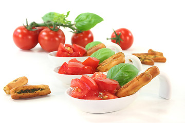 Image showing Grissini with Tomato and Basil