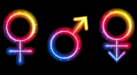 Image showing Male, Female and Transgender Gender Symbols Laser Neon