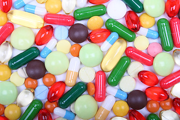 Image showing Various multicolor pills and capsules 