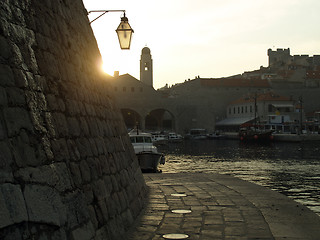 Image showing Dubrovnik harbor at dusk