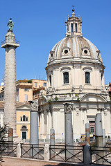 Image showing Traian column and Santa Maria di Loreto in Rome, Italy