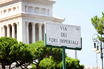 Image showing street sign Fori Imperiali in Rome, Italy