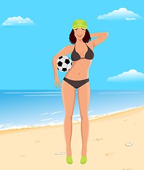 Image showing active girl with ball on beach
