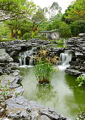 Image showing chinese garden with flowing water