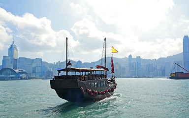 Image showing Hong Kong harbour with tourist junk