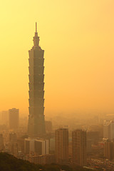 Image showing Taipei in mist at sunset time