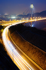 Image showing highway and Ting Kau bridge at night