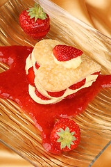 Image showing Strawberry and custard millefeuille