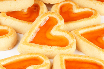 Image showing Heart shaped apricot jam cookies