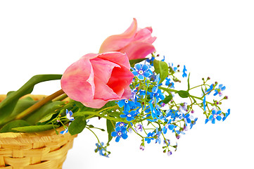 Image showing Pink tulips in a basket