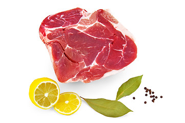 Image showing Pork with lemon and laurel  leaf