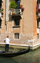 Image showing gondolier on canal Venice Italy 