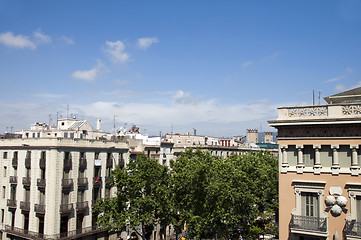 Image showing rooftop architecture park trees Gothic La Rambla district Barcel