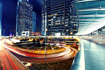 Image showing Modern Urban City with Freeway Traffic at Night, hong kong 