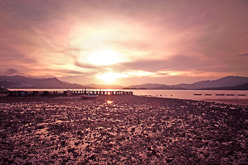 Image showing Sea stones at sunset