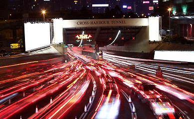 Image showing Fast moving cars at night 