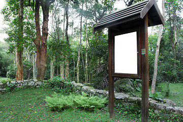 Image showing advertising billboard in green forest 