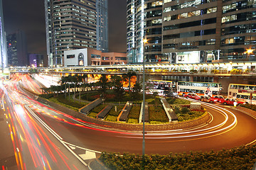 Image showing Modern Urban City with Freeway Traffic at Night, hong kong 