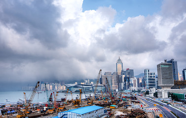 Image showing Huge Construction Site in Hong Kong and sky 