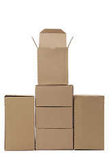 Image showing Brown cardboard boxes arranged in stack