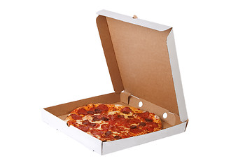 Image showing Fresh pizza in plain open box