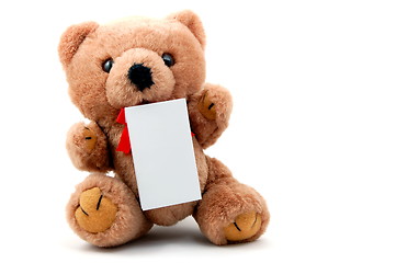 Image showing isolated teddy with blank sheet