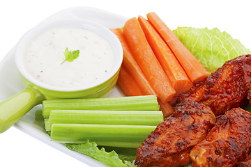 Image showing Hot Wings With Vegies and Dip