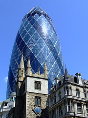 Image showing Cone building behind church