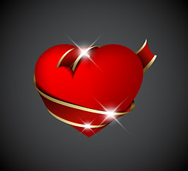 Image showing Red heart with red ribbon