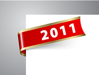 Image showing Fresh New Year corner ribbon on a red paper