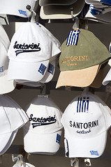 Image showing souvenir hats sale display Santorini