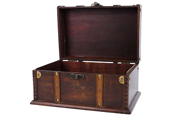 Image showing Open antique wooden trunk