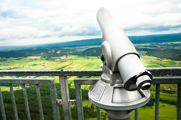 Image showing Binocular with mountains and sky 