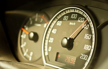 Image showing Closeup of a speed meter of a car