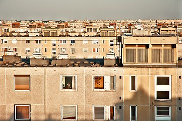 Image showing Many panel apartments in warm tones