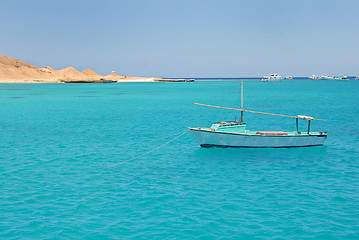 Image showing Boat on blue sea water in Egypt