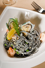 Image showing seafood black spaghetti