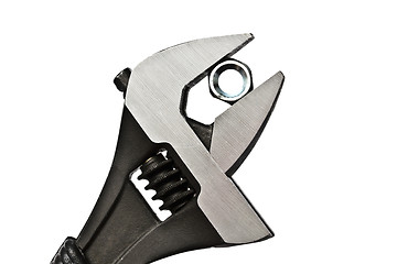 Image showing Adjustable wrench and nut