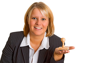 Image showing Young woman with stamp