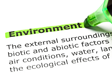 Image showing 'Environment' highlighted in green